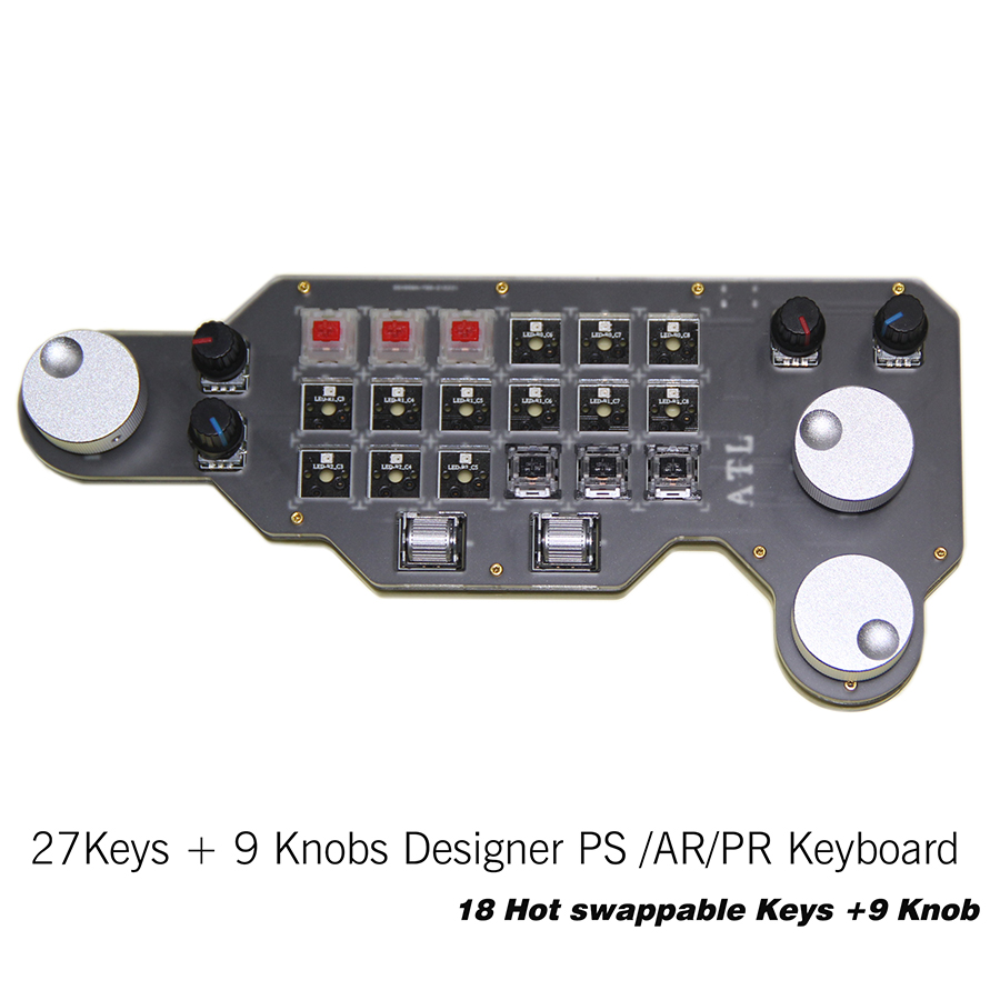 Designer Photoshop VIA Keyboard Macropad wtih Knob 9Knob 18 Switches Mechanical Keyboard Macro function Game Keyboard no caps-image-850146256