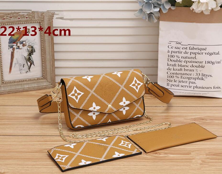 

Designers 3 pcs/set Wallets Women bags embossing Leather Handbags Purses Luxurys Womens Messenger Chain Shoulder Bag Clutch Crossbody Purse With M61276, S16