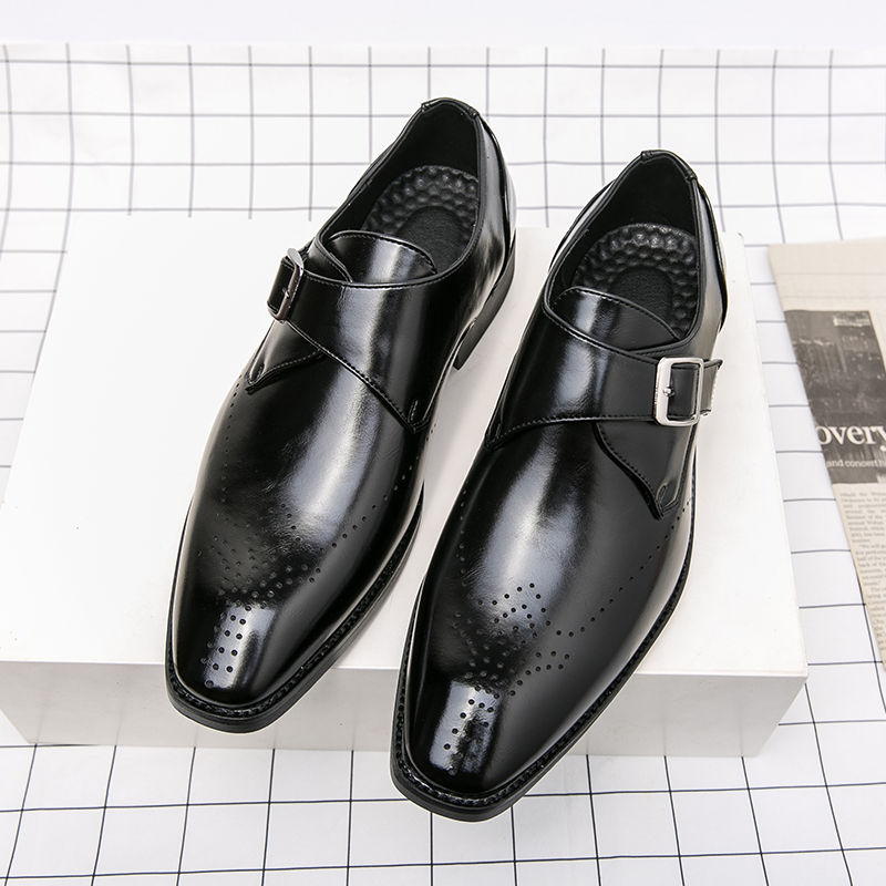 

Dress Leather Shoes Men Business Oxford Shoes Fashion Carved England Buckle Formal Mengke Shoe Pointed Office Wedding Men shoe