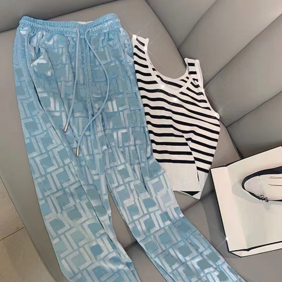 

High-quality Designer Full Alphabet Pants Fashion 3D Embossed Velvet Drawstring Wide-leg Pants, Blue