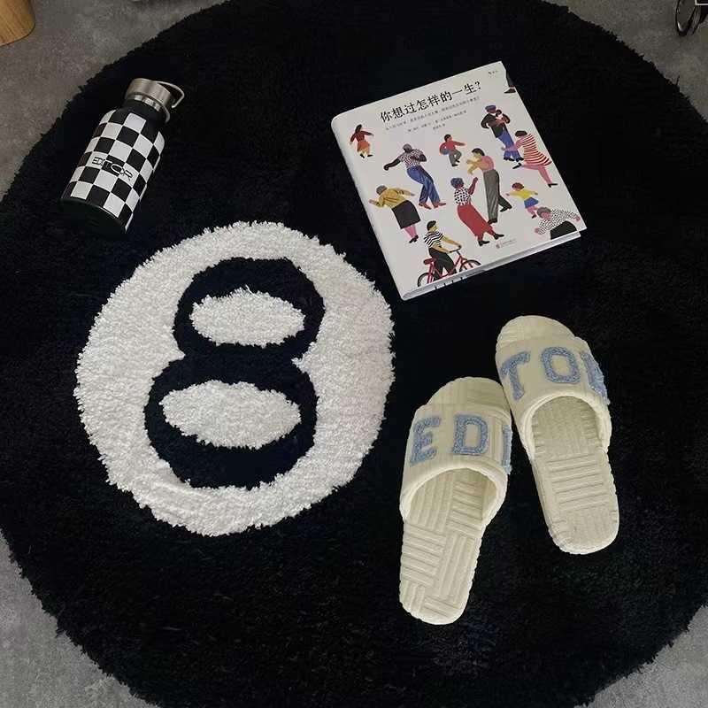 

Carpets High Quality Simulation Billiards 8 Ball Rug Round Tufting Soft Chair Pad Antislip Bath Floor Mat Kids Bedroom Black Carpet, Black 02