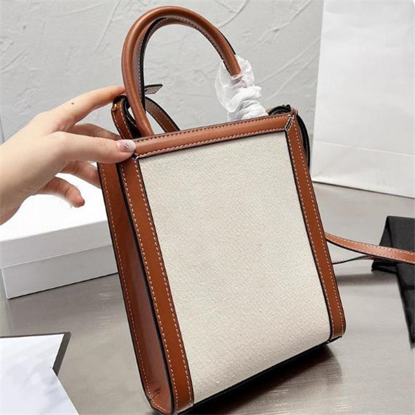 

Mini Canvas Totes Bag Patchwork Shop Handbag Split Crossbody Bags Genuine Leather Thread Letter Triomphe Printing Detachable Belt Strap, #1 18cm