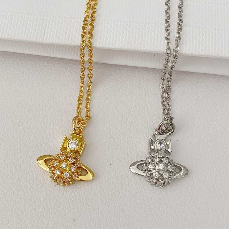 

Gold-plated Brass Simple And Versatile Luxury Design Planet Three-dimensional Crystal Necklace