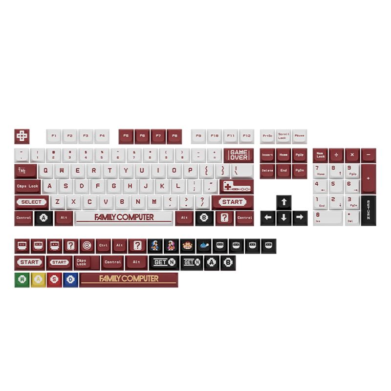 XDA Profile PBT Famicom keycaps Custom MX Switches White Keycap for Mechanical Game Keyboards English 134 Keys Cap-image-850145773
