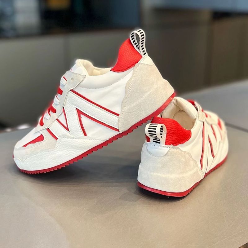 

Chunky Sneakers Men Cover Bottom Board Shoes Fashion Casual Microfiber Leather Upper Increased Internal Platform Running Shoes, 02 white red