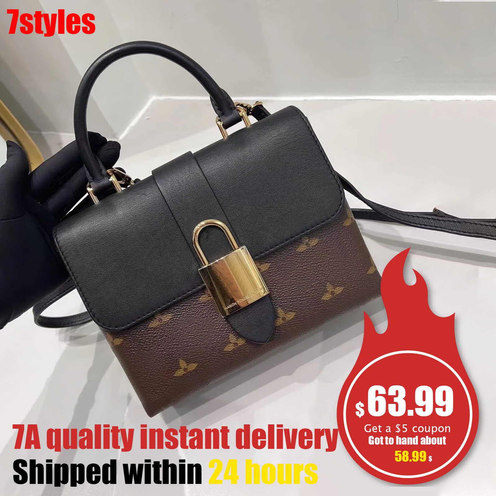 

Vintage M44322 LOCKY BB clutch flap satchel Bags Luxury Designer pochette Women's men Classic Magnetic Padlock handbag real leather tote Shoulder crossbody Bag, Mon0gram white