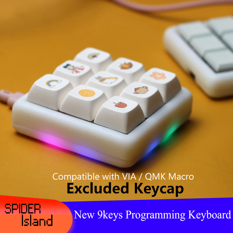 QMK / VIA 9Keys Macro Keyboard Kit Programming Keypad RGB Backlight Hot Swap Gateron Mechanical Keyboard Setting without keycap-image-850146402
