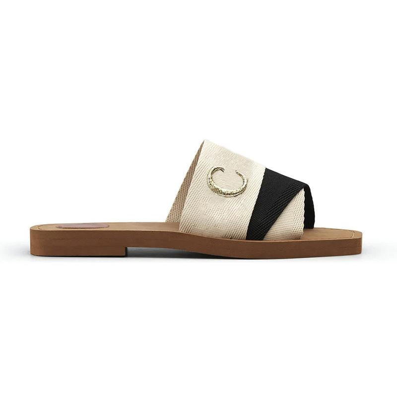 

2023 women woody mules flat sandals slides designer new canvas slippers white black sail womens fashion outdoor beach slipper shoes, # 8