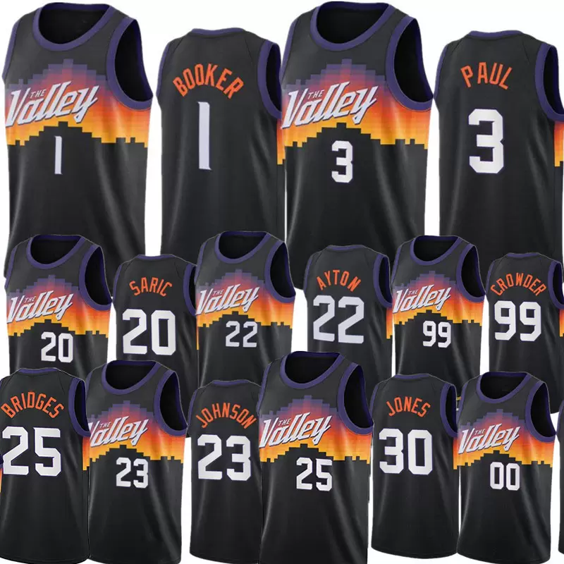 

Top The Valley Sun Basketball Jerseys Men Kevin Durant Devin Booker Chris Paul DeAndre Ayton Mikal Bridges City Jersey edition Black Cameron Johnson Wear, Colour 1