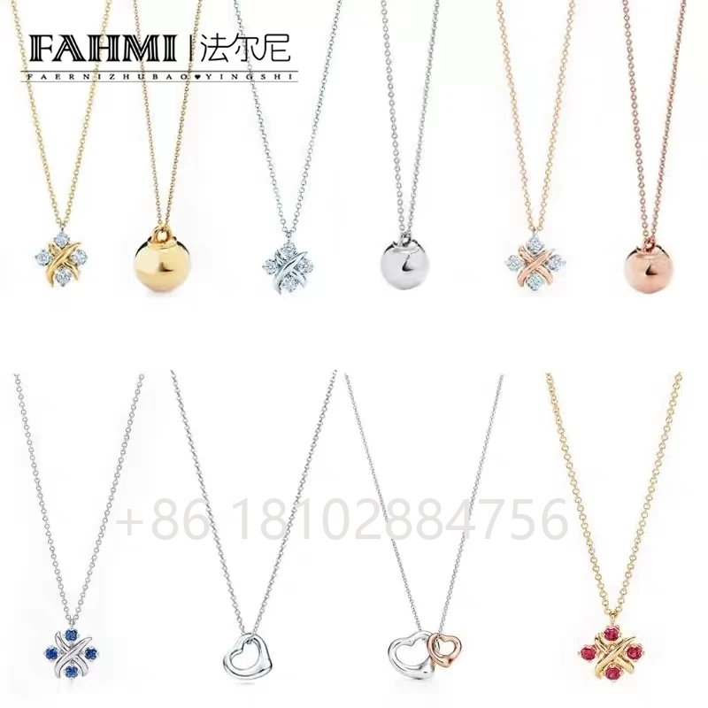 

FAHMI 100% 925 Sterling Silver Necklace Pendant Fashion Heart Bead Chain Pendant Rose Gold And Gold Selection Tif Women Jewelry Gift