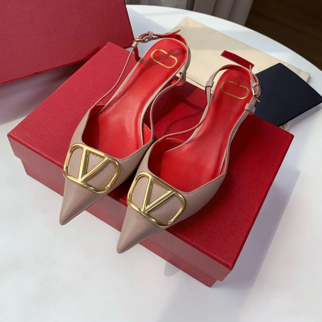 

Band High Heels Sandals Classics Gold V-buckle Pointed Shoes 6cm 8cm 10cm Thin Heels Nude Black Blue Silver Solid Genuine Leather Women's Wedding Shoes with Dust Bag, White 1