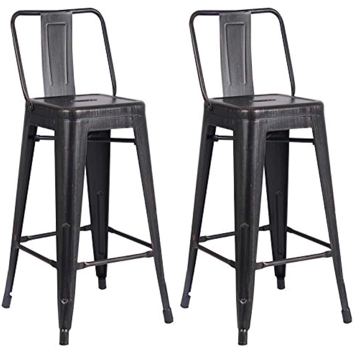 

AC Pacific Modern Industrial Metal Bar Stool Bucket Back and 4 Leg Design Ideal for Kitchen Island or Counter Top Set of 2 30 Seat Distressed Black