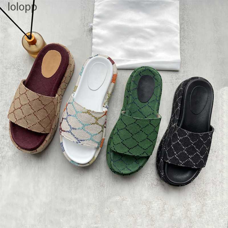 

2023 Womens Fashion Slippers Embroidered Canvas Designer Slides slip on guccie gg Slipper girls 60mm Slipper covered platform sandals size 35-45