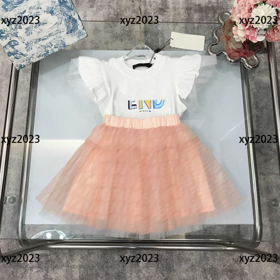 

KIds Clothes Child Sets baby 2pcs Petal sleeve T-shirt and mesh cute skirt New arrival size -150 CM Mar12, Multi