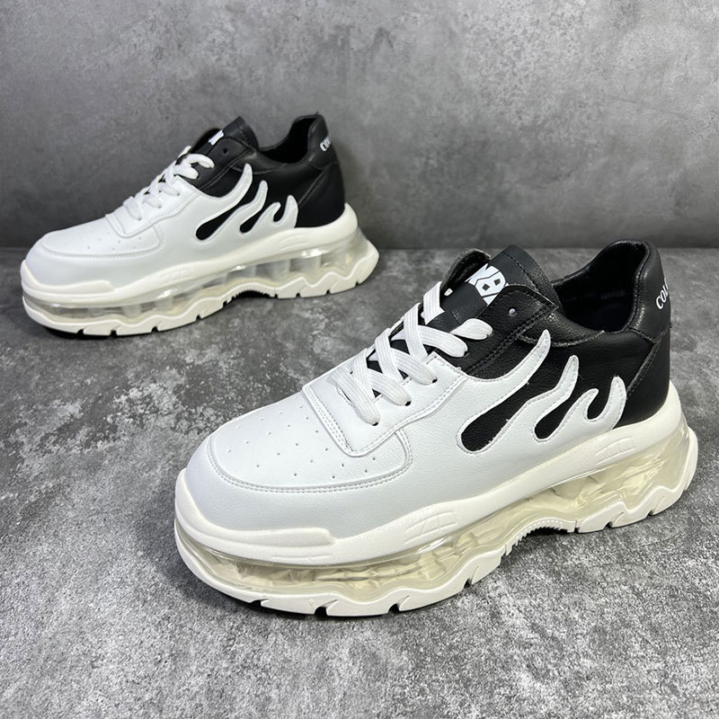 

Chunky Sneakers Men Air Cushion Running Shoes Fashion Casual Microfiber Leather Upper Height Increased Flat Platform Board Shoes, 02 white