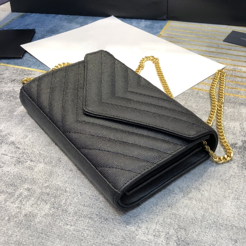 

Designers Luxurys Handbag Crossbody bag Chain Wallet card Bag Women Genuine Leather Fashion Bags Classic Girl Handbags Shoulder bag envelope messenger purse, Black gold cowhide