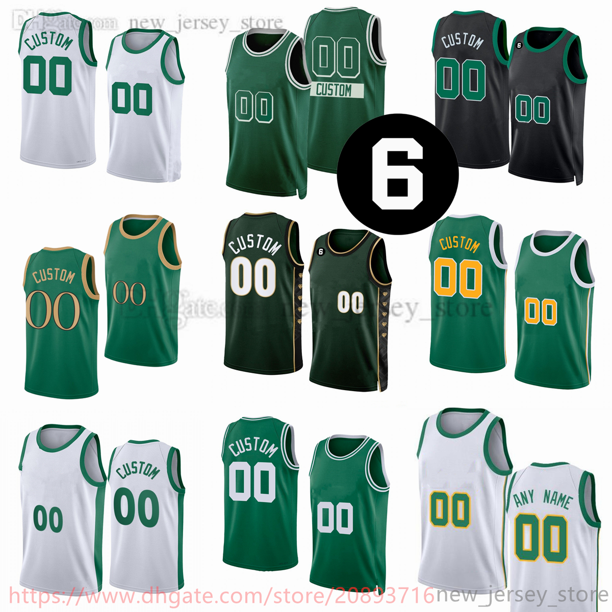 

Custom 2022-23 New season Printed Basketball Jerseys Add 6 patch Green Black white Jerseys. Message Any number and name on the order, Printed (with team logo)