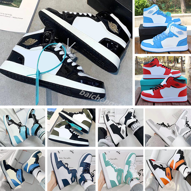 

Jumpman 1 Basketball Shoes 1s Mens Womens University Blue Heritage Panda Patent High OG Dark Mocha Mid Carbon Fiber Pink Dutch Gree B0, Color 6