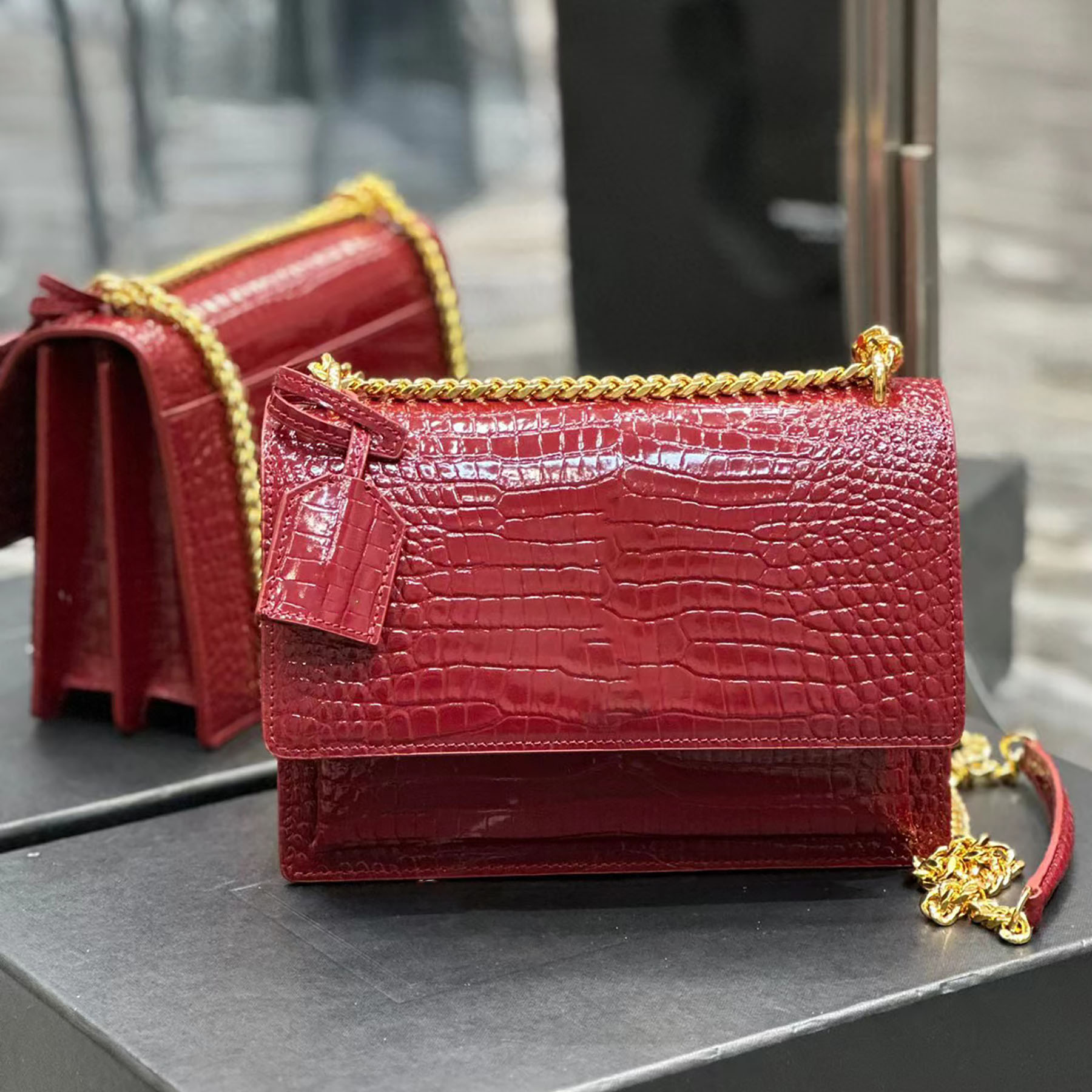 

Sunset Chain Bag Designer Women Bags Handbags Shoulder Bags Tote Bag Black Crocodile Embossed Classic Diagonal Stripes Quilted Chains Double Flap Medium Cross Body