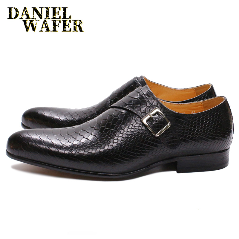 

Luxury Men's Loafers Genuine Leather Snake Skin Prints Monk Strap Slip on comfortable Casual Formal Dress Office Shoes for Men
