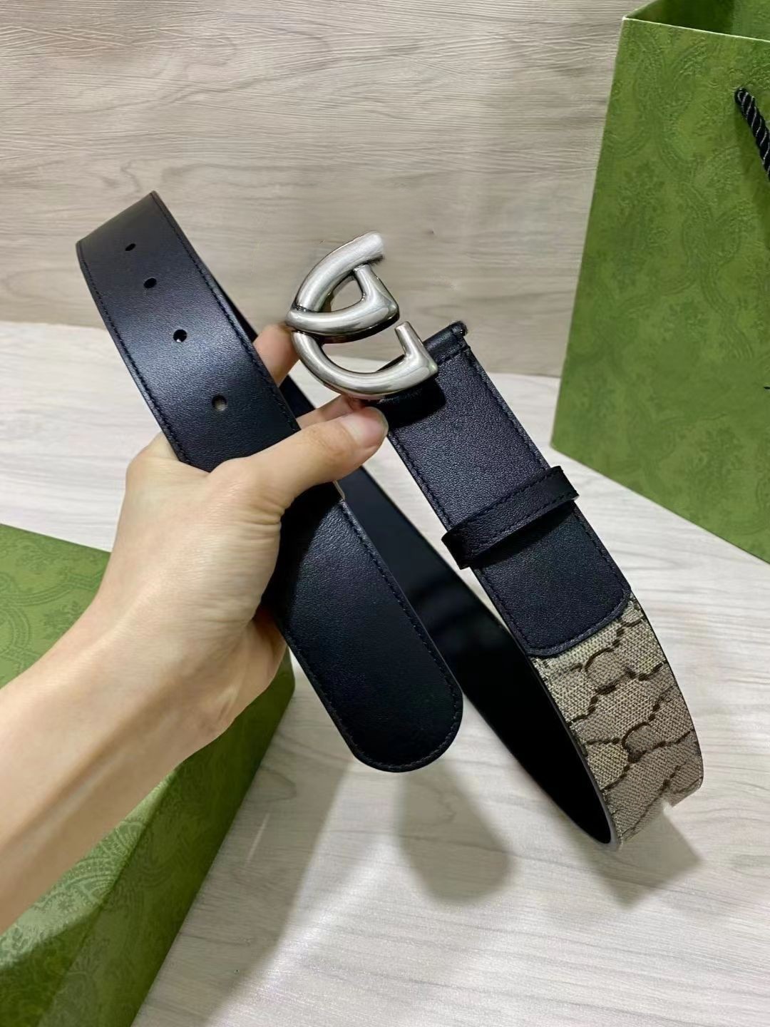 

Fashion luxury belt men's women's plaid striped leather belt designer high quality belt 3.8CM letter G 5 styles, Black
