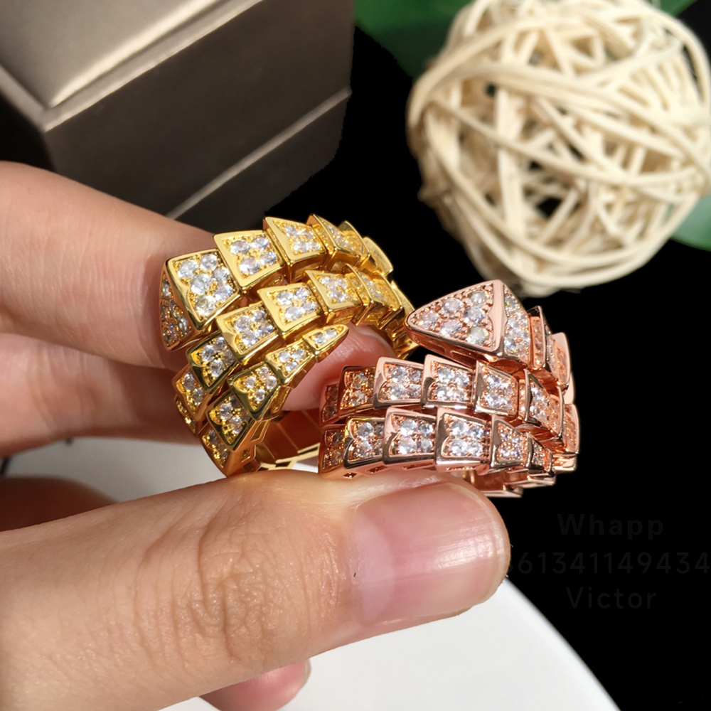 

BuIgari Double Snake bone series designer BIG rings for woman diamond Gold plated 18K T0P quality highest counter quality classic style jewelry exquisite gift 056