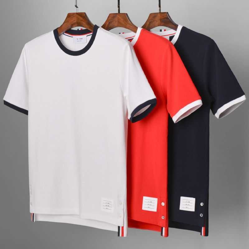 

Trend Contrast Tb Thom Round Neck Short Sleeve T-shirt Oversize Summer Men's Casual Versatile Cotton, White