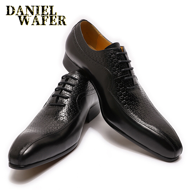 

Luxury Brand Men's Oxford Formal Shoes Black Brown Pointed Toe Lace Up Office Business Wedding Genuine Leather Shoes for Men