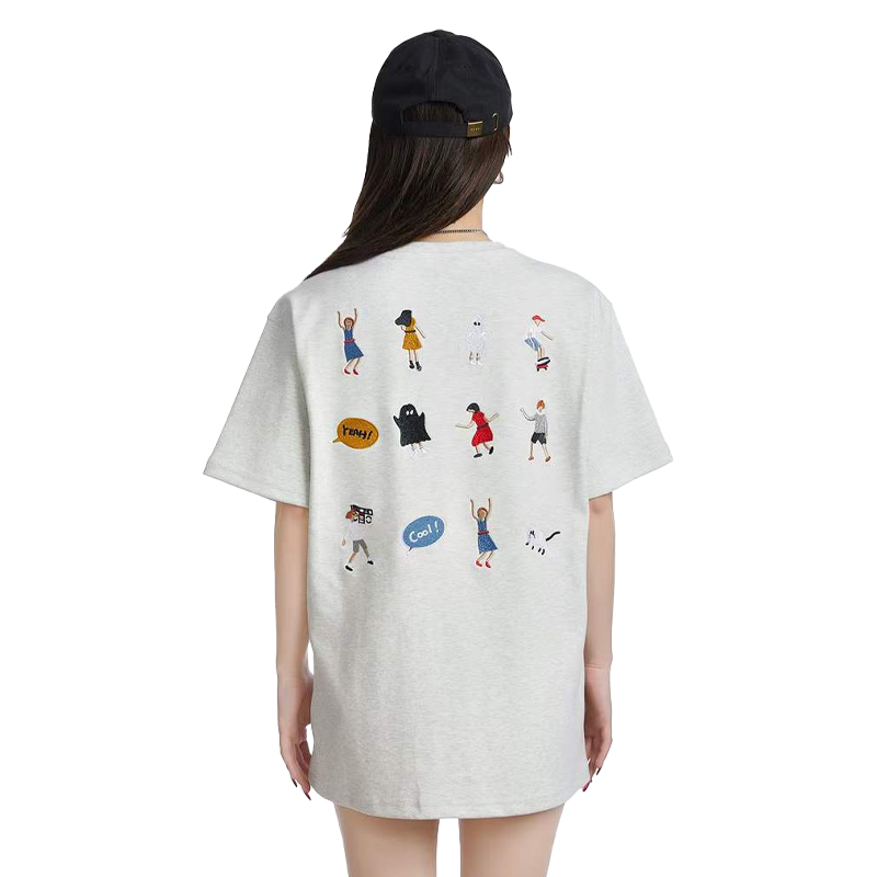 

Fashion new crewneck top short sleeve women's T-shirt pure cotton men's T-shirt small man embroidered street wear breathable sweat-absorbing sweatshirt couple suit top, Black