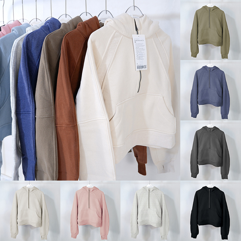 Autumn and winter yoga scuba hoodie womens Plus Velvet Thickening jackets hoodys sports half zipper terry designers sweater chothing loose short clothes
