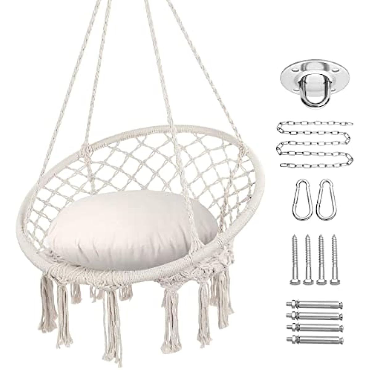 

Y- Stop Hammock Chair Macrame Swing Chair Max 330 Lbs Hanging Chair Cotton Rope Hammock Chair Swing for Indoor and Outdoor Use portable chair