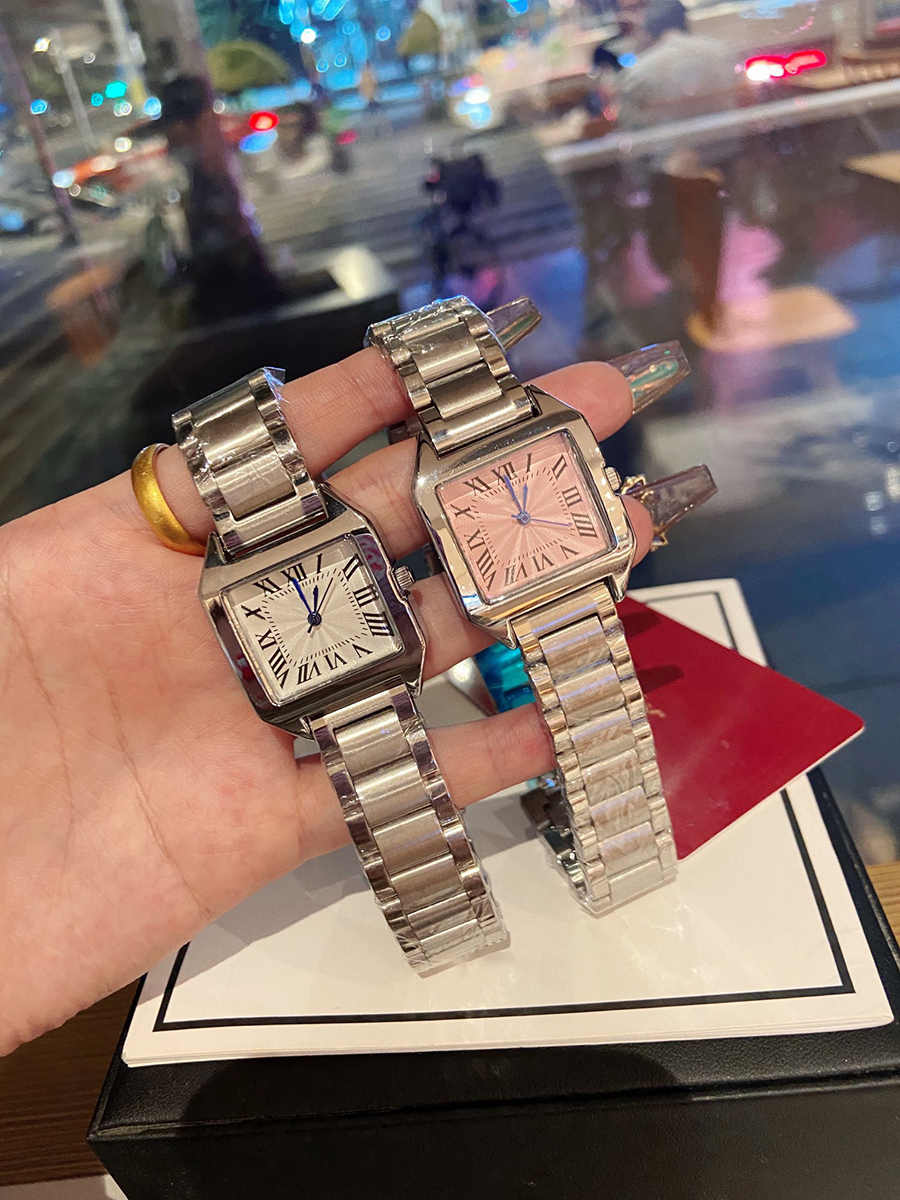 

Fashion Full Brand Wrist Watches Women Ladies Girl Popular Square Style Luxury Steel Metal Band Quartz Tank Clock CA 89, Rose gold pink
