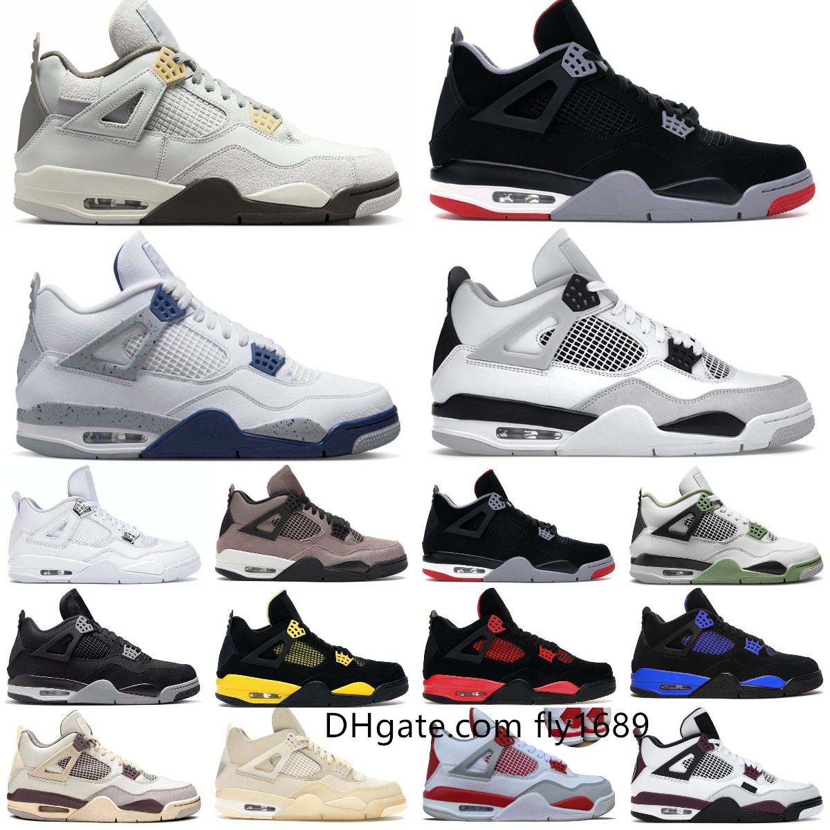 

4s basketball shoes women men 4 military black cat oreo fire red thunder sail university blue cool greys seafoam cactus jack canvas bred sports sneakers, Box