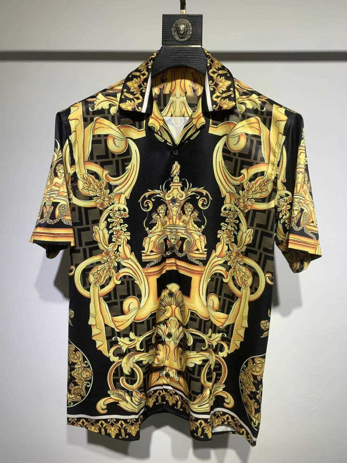 

Summer short sleeved casual shirts mens silk shirt Vers designer Shirt Hawaiian Medusa printed thin jacket men women cardigan Shirts 12 colors, Medusa-2