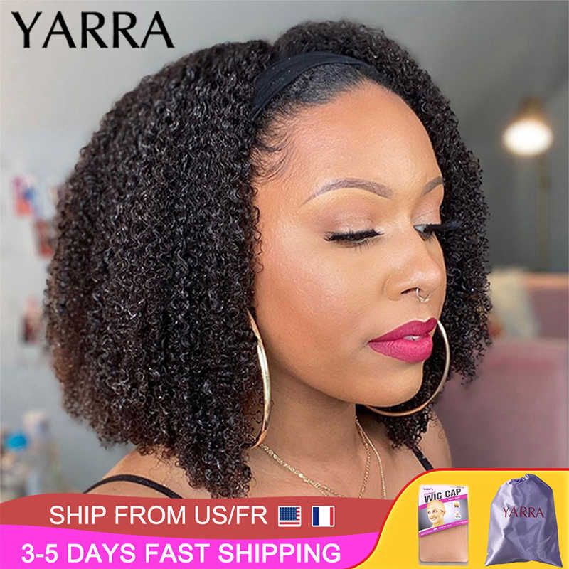 

Synthetic Wigs Afro Kinky Curly Human Hair Headband Wig for Black Women 180% Density Glueless Brazilian Remy Full Machine Made Yarra 230227, Natural color