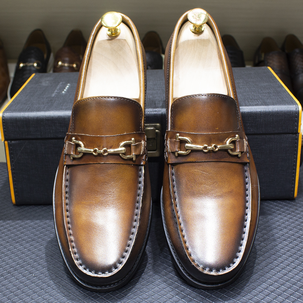 

Luxury Mens Loafers Handmade Genuine Leather Male Dress Shoes Metal Chain Comfortable Wedding Party Slip on Causal Shoes for Men