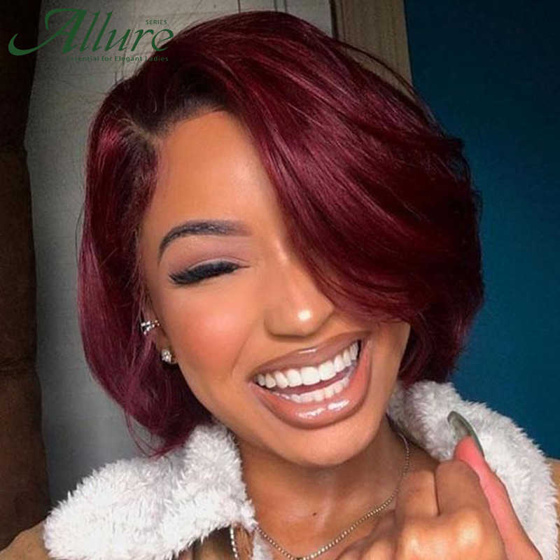 

Synthetic Wigs Ombre Burgundy Short Bob Wig with Bangs Side Part Human Hair Wigs for Black Women Cheap Colored Brazilian Allure 230227, 1b