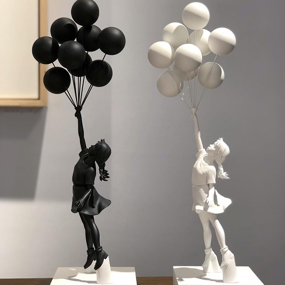 

Decorative Objects Figurines 58cm Banksy Healing Sculpture Flying Balloons Girl 230314