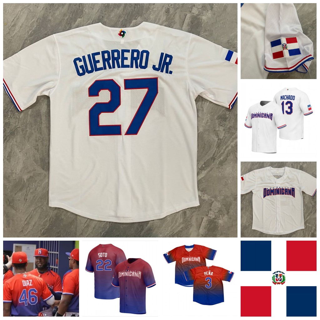 

Manny Machado Team Dominican Republic WBC Jerseys 2023 World Baseball Classic Julio Rodriguez Juan Soto Rafael Devers Willy Adames Wander Franco Jeremy Pena Javier, 2023 red youth s-xl