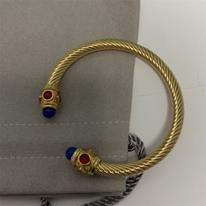 

Trendy cable colorful mens bracelet homme designers for women twisted helix chain silver plated wire cuff bangle gold color luxury bracelet ZB026 E23