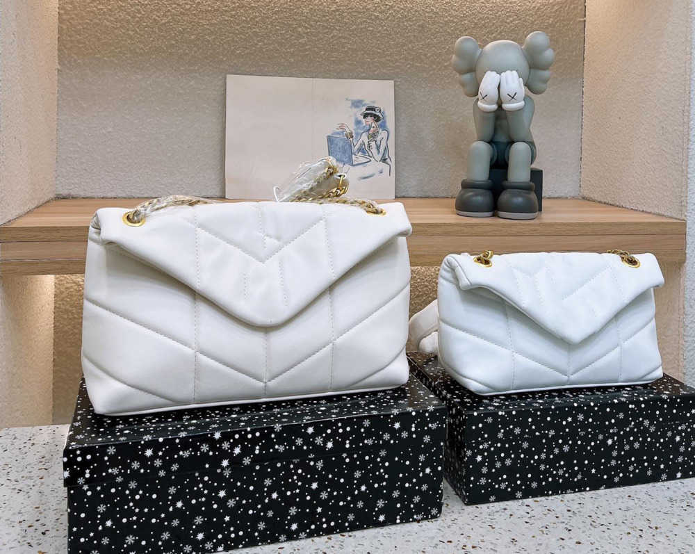 

Evening Bags New Luxury Handbag Shoulder Bag Brand LOULOU Y-Shaped Designer Seam Leather Ladies Metal Chain Black Clamshell Messenger Chain Bags Box