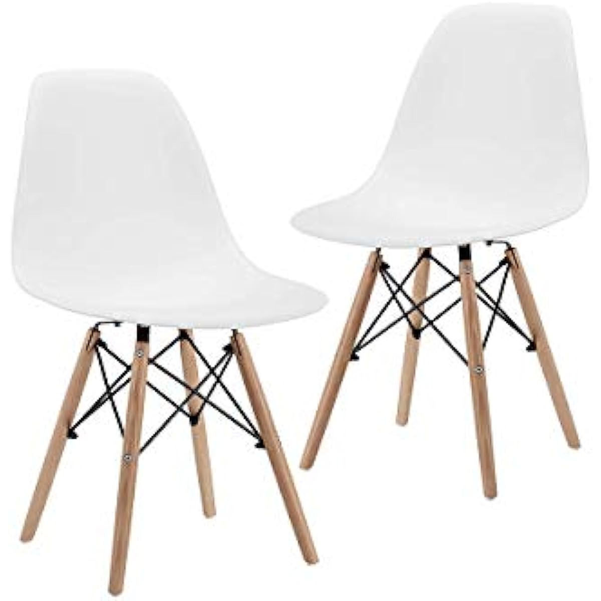 

CangLong Modern Mid Century Dining Chair Shell Lounge Plastic DSW Chair with Natural Wooden Legs for Kitchen Dining Bedroom Living Room Side Chairs Set of 2 White