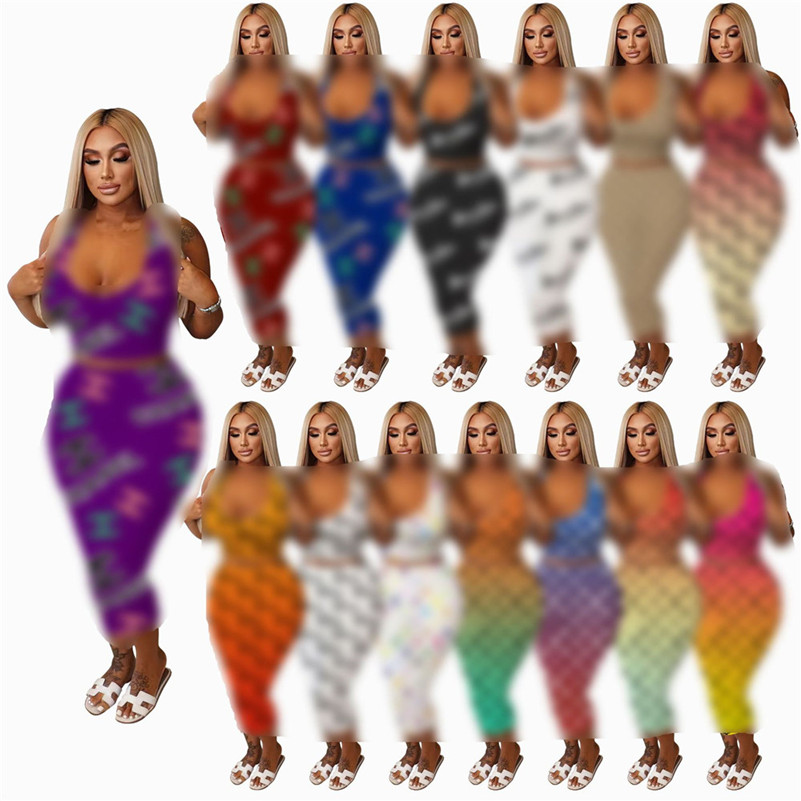 

NEW Designer Dress Sets Summer Women Sleeveless Shirt tank top and Bodycon Midi Skirt Two Piece Sets Casual Print Outfits Skirt Suits Wholesale Clothes 9470-1, Mix color