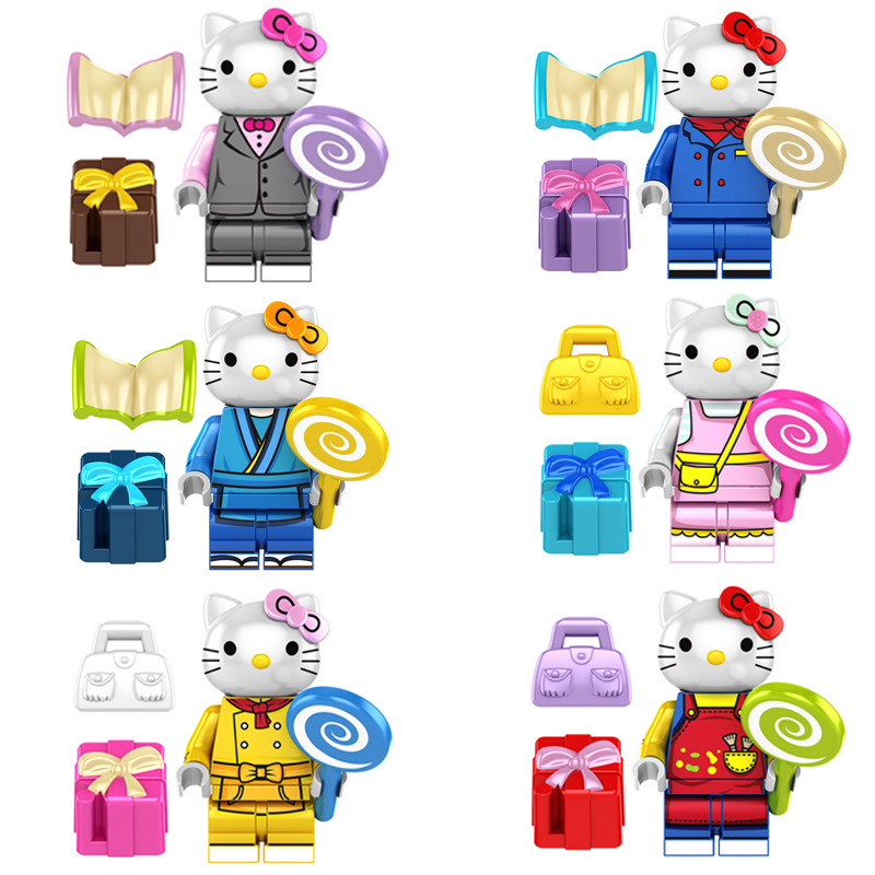 

KF6166 Plastic Building Blocks Cartoon Cat Minifigs Kitty Mini Toy Figure