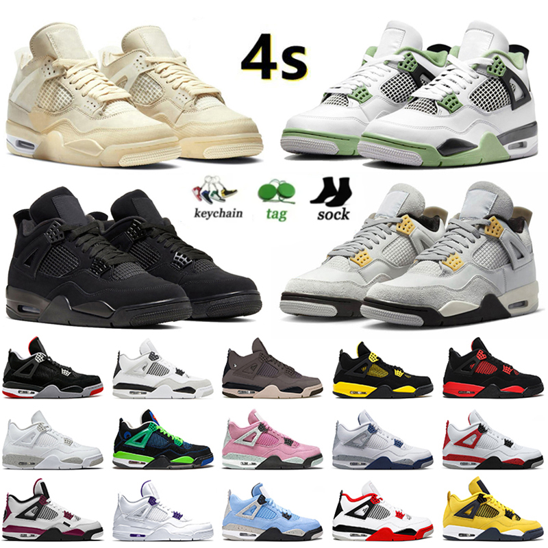 

Jumpman Seafoam 4s OG Basketball Shoes 4 Reto Photo Dust Military Black Cat Canvas Red Thunder Infrared Sail Bred Travis Mens Women White Cement Sneakers Size 13, A17 black canvas 40-47