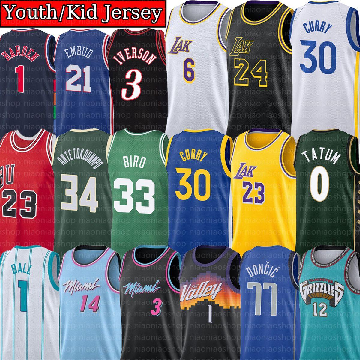 

CUSTOM Stitched Youth Kid 6 jaMes 23 Lebron Basketball Jerseys Vince Carter Stephen Curry Ja Morant Tatum brYant Doncic mIchael Booker Wade, Youth/kid jersey