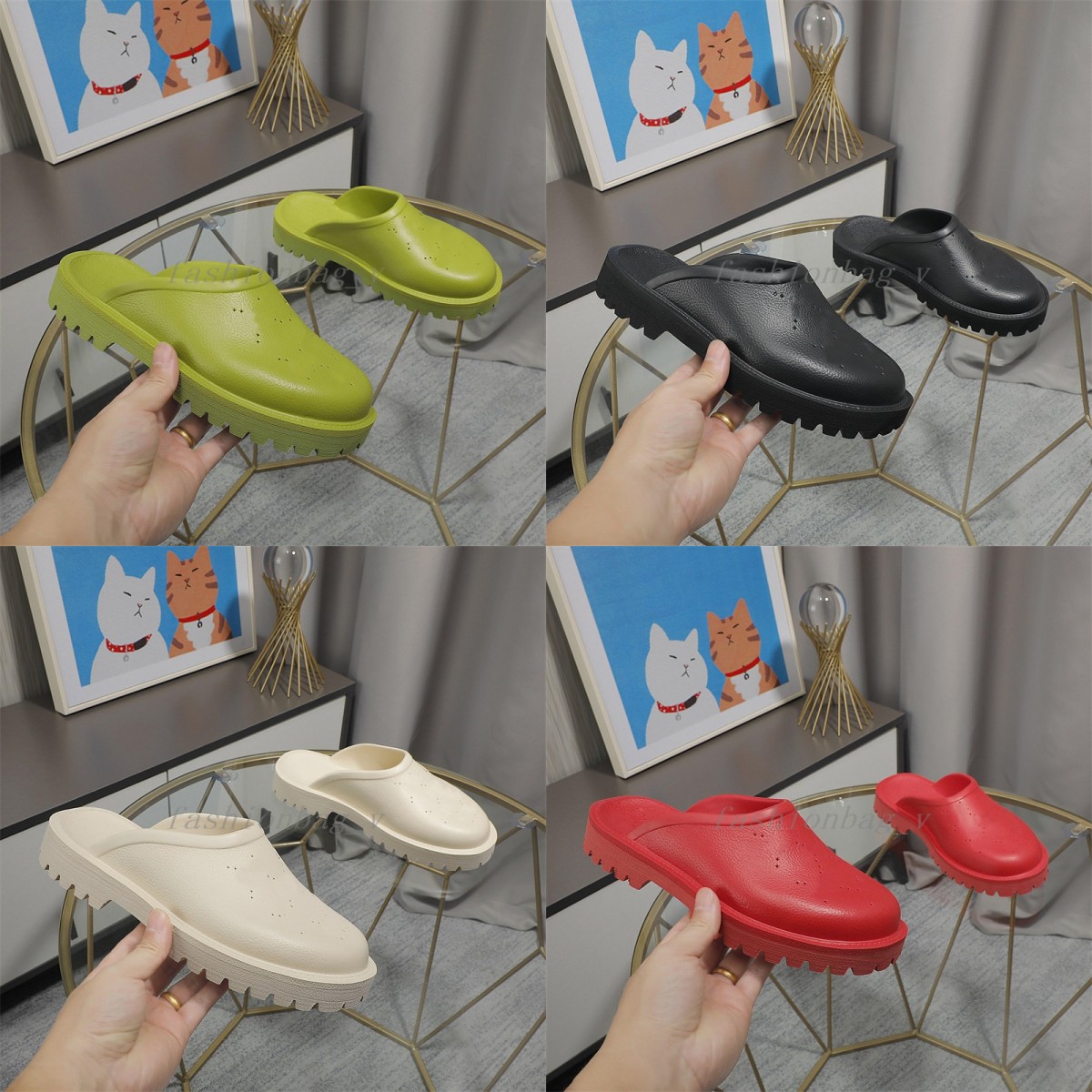 

Designer Slippers Platform Slipper Perforated Slipper Cut-out Rubber Sandals Men Women Sandal Beach Flats Shoes Fashion Slides 2.5 cm Hole Slipper, Nude