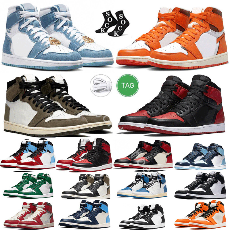 

off UNC Chicago Lost Found 1 basketball shoes Pine Green OG Homage Jumpman High university blue black white bred patent men designer sneakers sports trainers, Color#47