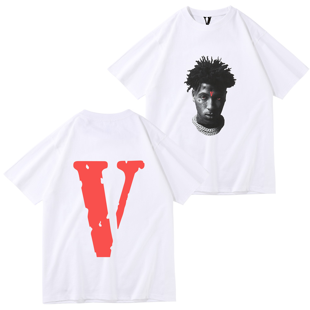 

VLONE Men's T Shirts Fashion brand vlone portrait printing short-sleeved t-shirt for men and women lovers hip-hop loose large V half-sleeved men's T-shirt, Army green