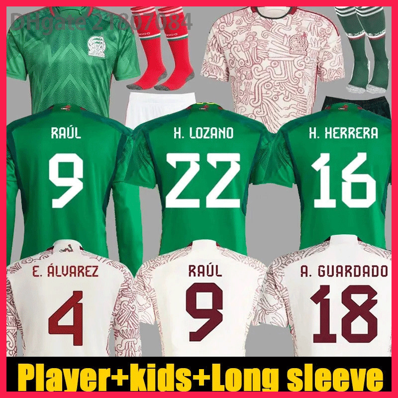 

22 23 Mexico soccer jerseys H.LOZANO CHICHARITO RAUL LOZANO 2022 2023 Long sleeve football shirt fans player version G DOS SANTOS men kids kit, 12 player